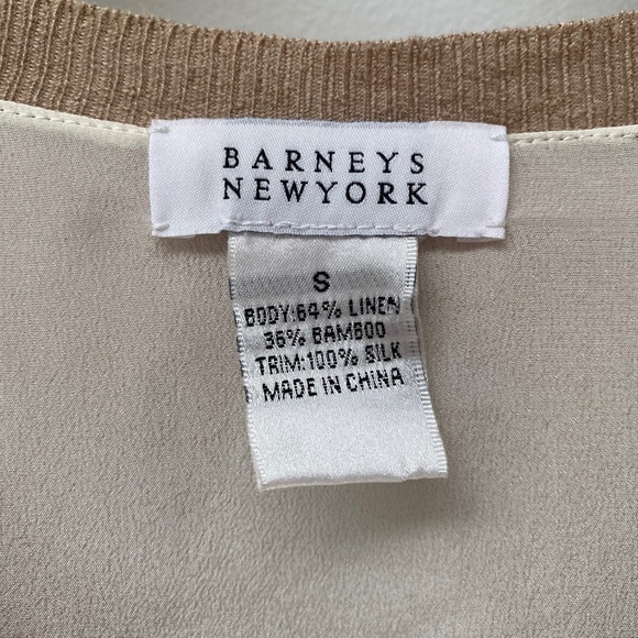 Barneys New York Split Back Short Sl Linen Silk Beige Summer Top Sweater Size S - Picture 2 of 6